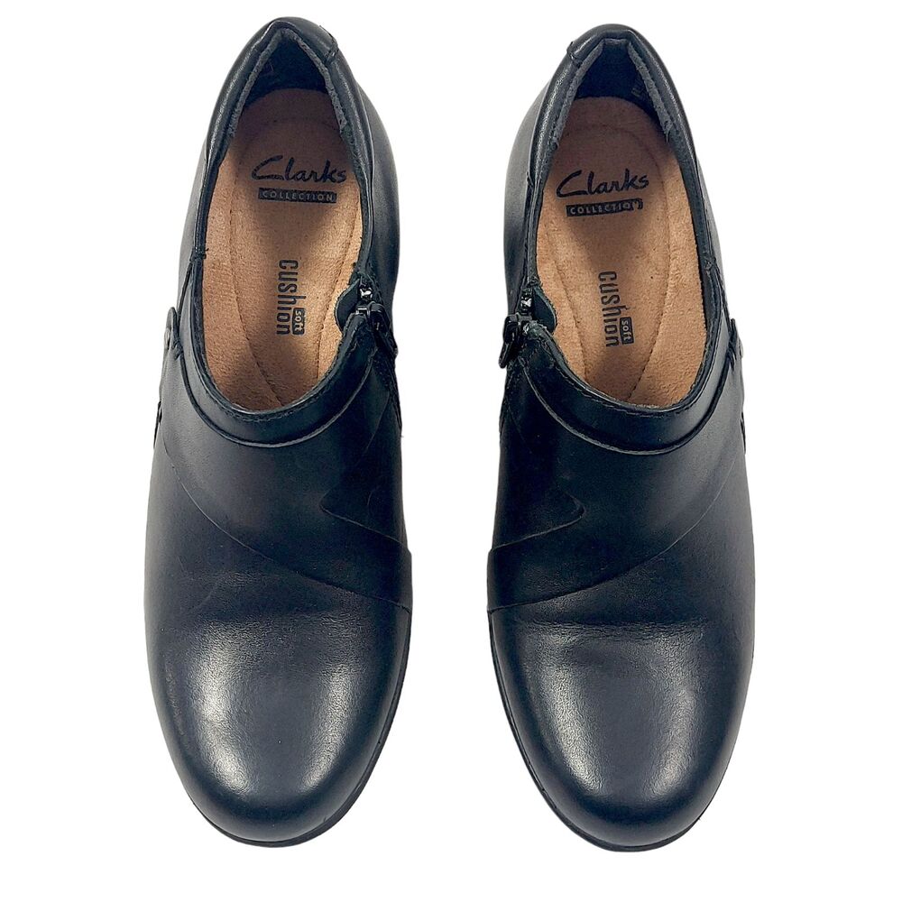 CLARKS Shoes Womens Sz 7 Black Leather Genette Frolic Side Zip Loafer Dress Shoe
